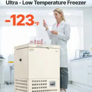 VEVOR Ultra Low Temperature Freezer, 58 L, 40 to 123 Adjustable Temp Range, with Rollers and Digital Display, 304 Stainless Steel Liner, Low Temperature Lab Freezer for Laboratory Samples Storage