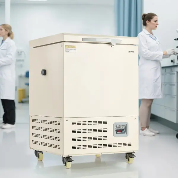VEVOR Ultra Low Temperature Freezer, 58 L, 40 to 123 Adjustable Temp Range, with Rollers and Digital Display, 304 Stainless Steel Liner, Low Temperature Lab Freezer for Laboratory Samples Storage