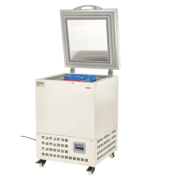 VEVOR Ultra Low Temperature Freezer, 58 L, 40 to 123 Adjustable Temp Range, with Rollers and Digital Display, 304 Stainless Steel Liner, Low Temperature Lab Freezer for Laboratory Samples Storage