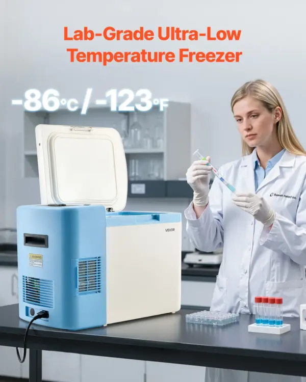 VEVOR Ultra Low Temperature Freezer, 25 L, 40 to 123 Adjustable Temp Range, with Digital Display, 304 Stainless Steel Liner, Portable Low Temperature Lab Freezer for Laboratory Samples Storage