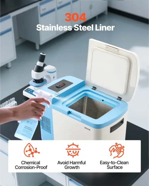 VEVOR Ultra Low Temperature Freezer, 25 L, 40 to 123 Adjustable Temp Range, with Digital Display, 304 Stainless Steel Liner, Portable Low Temperature Lab Freezer for Laboratory Samples Storage