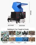 VEVOR Plastic Shredder Crusher, 10HP/7.5KW Plastic Bottle Grinder Granulator, 250-450kg/h Capacity Pulverizer Recycling Machine with Wheels, SDK-11 Blade & 10mm Mesh for PVC PTFE (220V 60Hz 3-Phase)