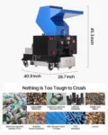 VEVOR Plastic Shredder Crusher, 7.5HP/5.5KW Plastic Bottle Grinder Granulator, 200-300kg/h Capacity Pulverizer Recycling Machine with Wheels, SDK-11 Blade & 8mm Mesh for PVC PTFE (220V 60Hz 3-Phase)