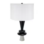 D15x26.7' Black Aluminum Table Lamp with Two Varying Disc Accents and White Shade(Lamp Shade Assembly Required)