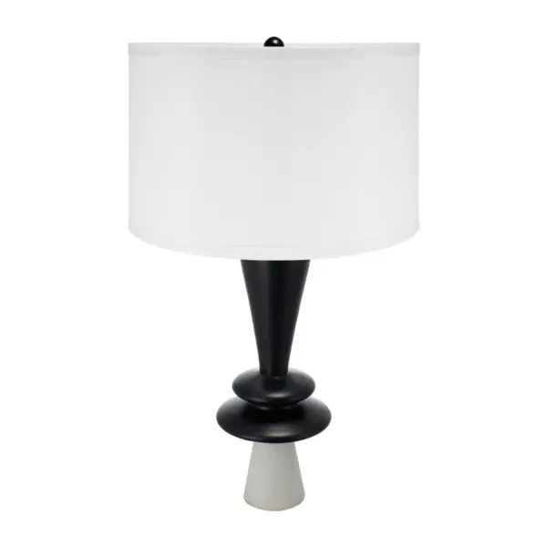 D15x26.7' Black Aluminum Table Lamp with Two Varying Disc Accents and White Shade(Lamp Shade Assembly Required)