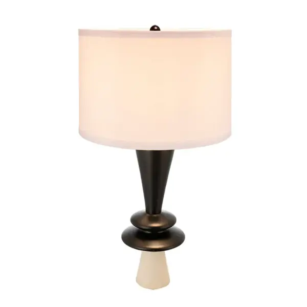 D15x26.7' Black Aluminum Table Lamp with Two Varying Disc Accents and White Shade(Lamp Shade Assembly Required)