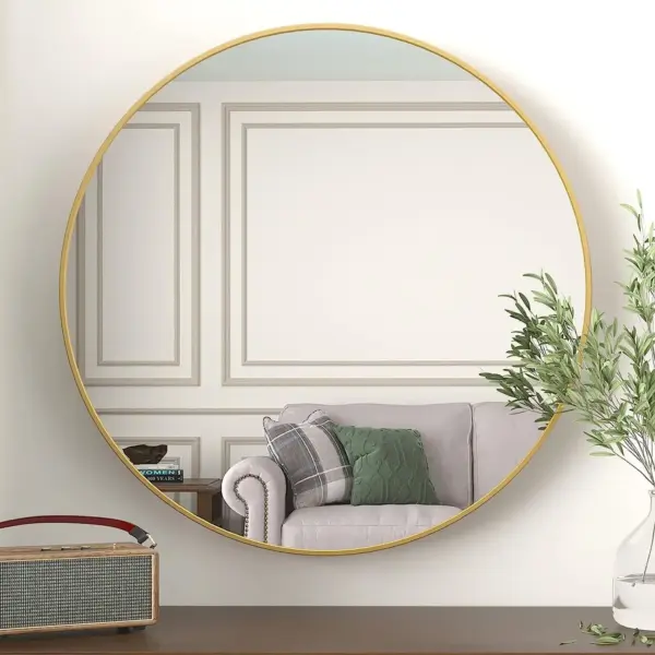 36 Inch Gold Metal Framed Round Bathrrom Mirror for Wall.