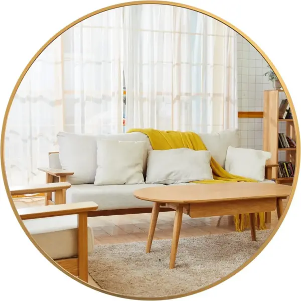 36 Inch Gold Metal Framed Round Bathrrom Mirror for Wall.
