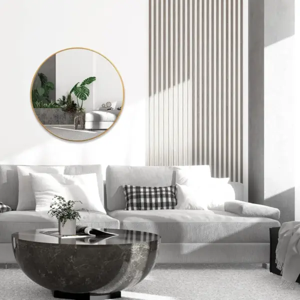 36 Inch Gold Metal Framed Round Bathrrom Mirror for Wall.