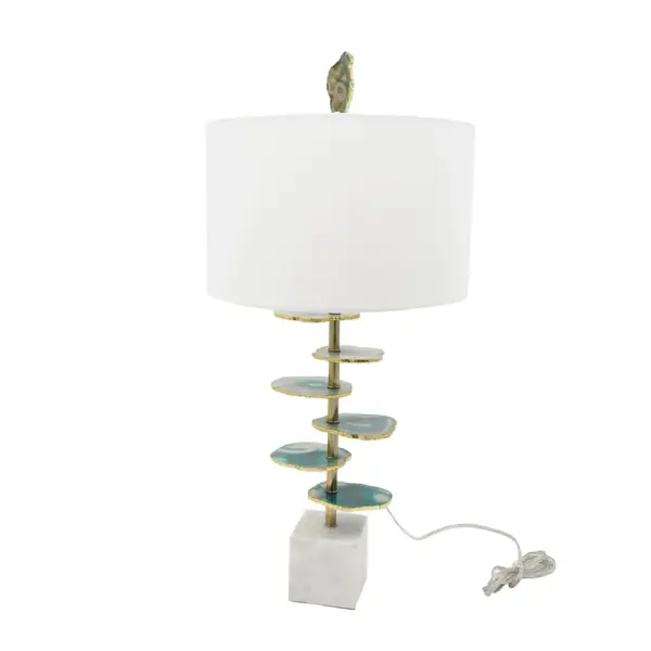 D15x29.5' Verdant Agate-Slice Table Lamp w/ Marble Base