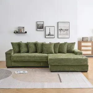 111.4 'Green flannelette sofa, elegant shelter choice - living room, bedroom, office ideal companion, with eight exquisite throw pillows, more warm and cozy. Matching foot design.