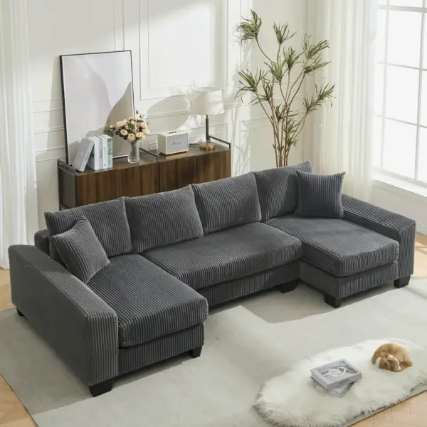 114' Sleeper Sofa,U Shaped Sofa , Pull Out Bed,Convertible Oversize 2 in 1 Sleeper Sofa, Living Room,Upholstery Sofa Bed,Adjustable Sleeper Sofa,Corduroy,Dark Gray