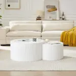White Nesting table set of 2, Handcraft Relief MDF Coffee Table for Living Room/Office/Leisure Area