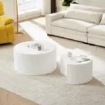 White Nesting table set of 2, Handcraft Relief MDF Coffee Table for Living Room/Office/Leisure Area