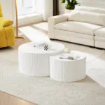 White Nesting table set of 2, Handcraft Relief MDF Coffee Table for Living Room/Office/Leisure Area
