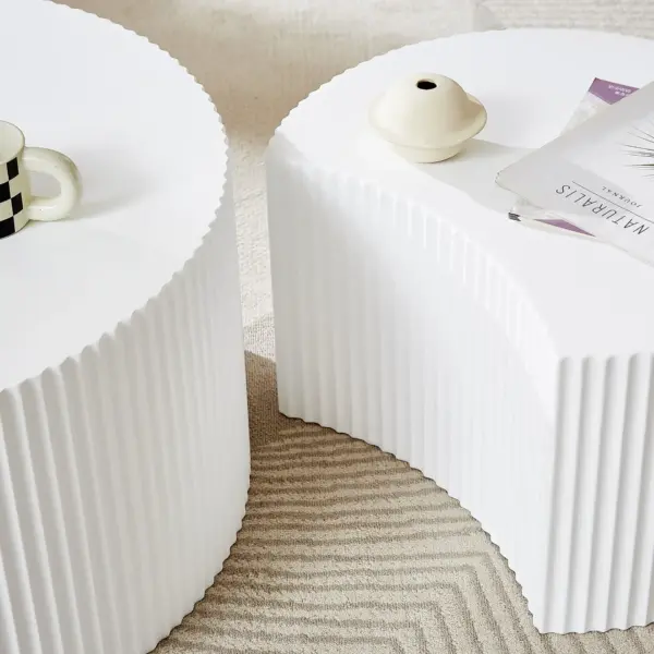 White Nesting table set of 2, Handcraft Relief MDF Coffee Table for Living Room/Office/Leisure Area