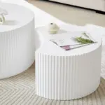 White Nesting table set of 2, Handcraft Relief MDF Coffee Table for Living Room/Office/Leisure Area