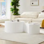 White Nesting table set of 2, Handcraft Relief MDF Coffee Table for Living Room/Office/Leisure Area