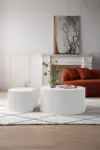 White Nesting table set of 2, Handcraft Relief MDF Coffee Table for Living Room/Office/Leisure Area
