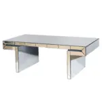 47 Inches Luxury Rectangular Mirror Coffee Table with Fluted Tempered Glass, Modern Sofa Side Table, Easy 2-Step Assembly, Light Luxury Style, Reinforced Packaging