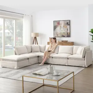 125.5'' Modular Sectional Sofa with Movable Ottoman,6-seat L pholstered Indoor Furniture, Wide Seat ,Free Combination, Oversized Chenille Sofa for Living Room & Apartment,2 Colors