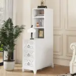 End Table with 3 Drawers, Corner Table with 2 Open Shelves, Tall Side Table for Bedroom and Corner, White,Expect Arrival Date (2025/5/27)