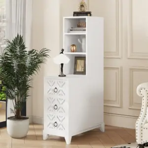 End Table with 3 Drawers, Corner Table with 2 Open Shelves, Tall Side Table for Bedroom and Corner, White,Expect Arrival Date (2025/5/27)