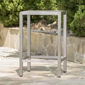 43' Outdoor Aluminum Frame Bar Table with Glass Table Top, Grey Finish