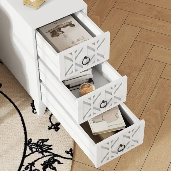 End Table with 3 Drawers, Corner Table with 2 Open Shelves, Tall Side Table for Bedroom and Corner, White,Expect Arrival Date (2025/5/27)
