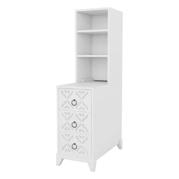 End Table with 3 Drawers, Corner Table with 2 Open Shelves, Tall Side Table for Bedroom and Corner, White,Expect Arrival Date (2025/5/27)