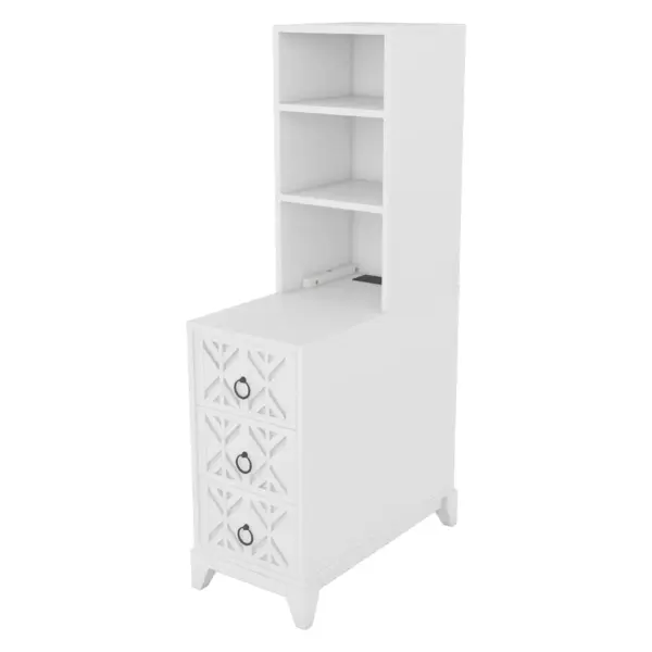 End Table with 3 Drawers, Corner Table with 2 Open Shelves, Tall Side Table for Bedroom and Corner, White,Expect Arrival Date (2025/5/27)