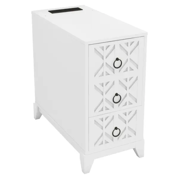 End Table with 3 Drawers, Corner Table with 2 Open Shelves, Tall Side Table for Bedroom and Corner, White,Expect Arrival Date (2025/5/27)