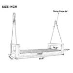 Twin Size Porch Swing Bed Seating Group, Patio Acacia Wood Swing Frame with Hemp Ropes for Garden, Backyard, Gray