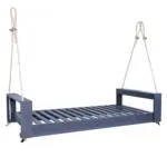 Twin Size Porch Swing Bed Seating Group, Patio Acacia Wood Swing Frame with Hemp Ropes for Garden, Backyard, Gray