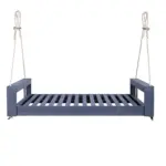 Twin Size Porch Swing Bed Seating Group, Patio Acacia Wood Swing Frame with Hemp Ropes for Garden, Backyard, Gray