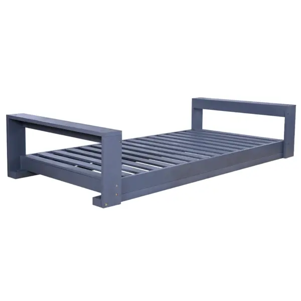Twin Size Porch Swing Bed Seating Group, Patio Acacia Wood Swing Frame with Hemp Ropes for Garden, Backyard, Gray