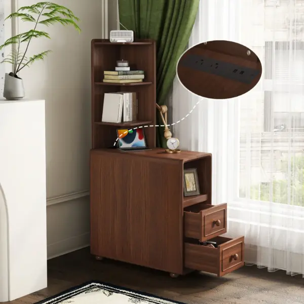 End Table with Drawers, Corner Table with Open Shelves, Tall Side Table for Bedroom and Corner(Expect Arrival Date 2025/4/16)