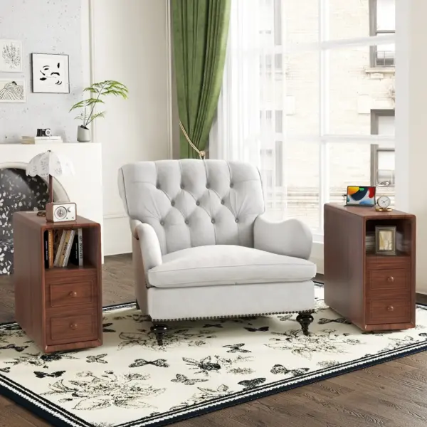 End Table with Drawers, Corner Table with Open Shelves, Tall Side Table for Bedroom and Corner(Expect Arrival Date 2025/4/16)