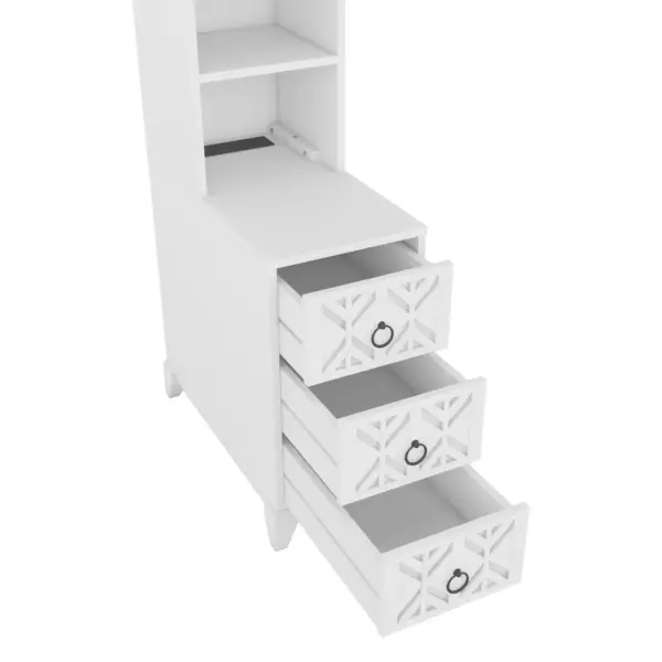 End Table with 3 Drawers, Corner Table with 2 Open Shelves, Tall Side Table for Bedroom and Corner, White,Expect Arrival Date (2025/5/27)