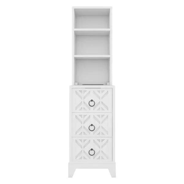 End Table with 3 Drawers, Corner Table with 2 Open Shelves, Tall Side Table for Bedroom and Corner, White,Expect Arrival Date (2025/5/27)