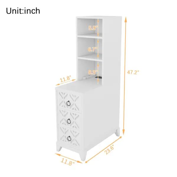 End Table with 3 Drawers, Corner Table with 2 Open Shelves, Tall Side Table for Bedroom and Corner, White,Expect Arrival Date (2025/5/27)