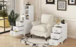 End Table with 3 Drawers, Corner Table with 2 Open Shelves, Tall Side Table for Bedroom and Corner, White,Expect Arrival Date (2025/5/27)