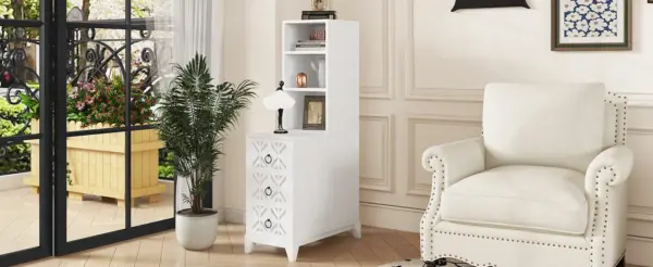 End Table with 3 Drawers, Corner Table with 2 Open Shelves, Tall Side Table for Bedroom and Corner, White,Expect Arrival Date (2025/5/27)