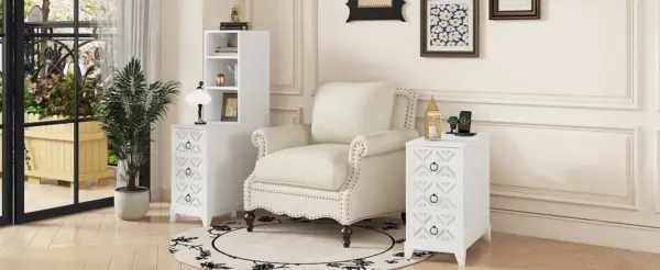 End Table with 3 Drawers, Corner Table with 2 Open Shelves, Tall Side Table for Bedroom and Corner, White,Expect Arrival Date (2025/5/27)