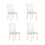Mid-Century Solid Wood 5-Piece Round Dining Table Set, Kitchen Table Set with Upholstered Chairs for Small Places, Walnut Table+Beige Chair