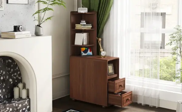 End Table with Drawers, Corner Table with Open Shelves, Tall Side Table for Bedroom and Corner(Expect Arrival Date 2025/4/16)