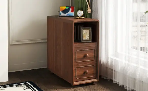 End Table with Drawers, Corner Table with Open Shelves, Tall Side Table for Bedroom and Corner(Expect Arrival Date 2025/4/16)