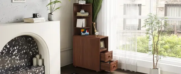 End Table with Drawers, Corner Table with Open Shelves, Tall Side Table for Bedroom and Corner(Expect Arrival Date 2025/4/16)