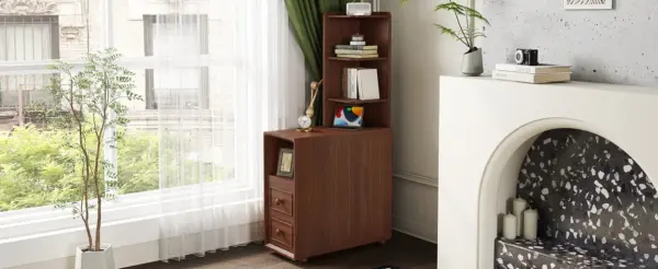 End Table with Drawers, Corner Table with Open Shelves, Tall Side Table for Bedroom and Corner(Expect Arrival Date 2025/4/16)