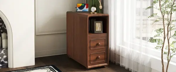 End Table with Drawers, Corner Table with Open Shelves, Tall Side Table for Bedroom and Corner(Expect Arrival Date 2025/4/16)